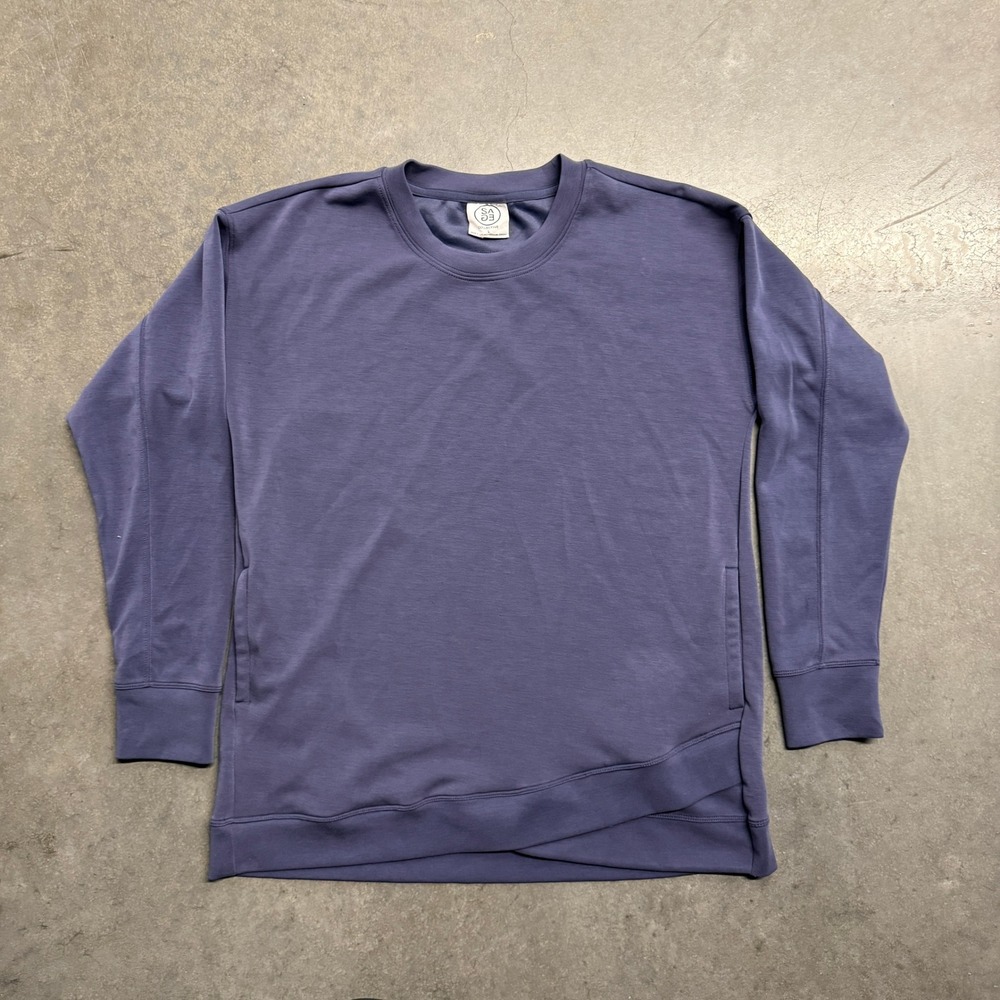 Sage Collective Womens Small Blue Long Sleeve Crossover Hem Pocket Sweatshirt